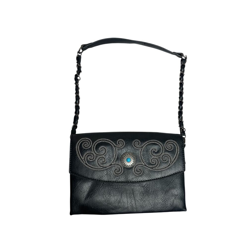 Sam & Hadley Black Leather &‎ Turquoise Small Shoulder Purse Country Western